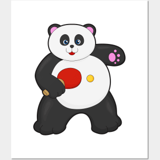 Panda at Table tennis with Table tennis racket Posters and Art